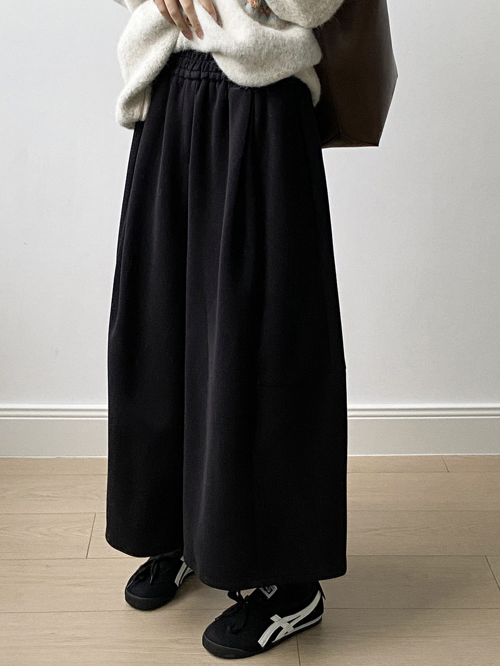 【Y82678】 實拍鬆緊腰抽繩顯瘦闊腿九分褲裙251023