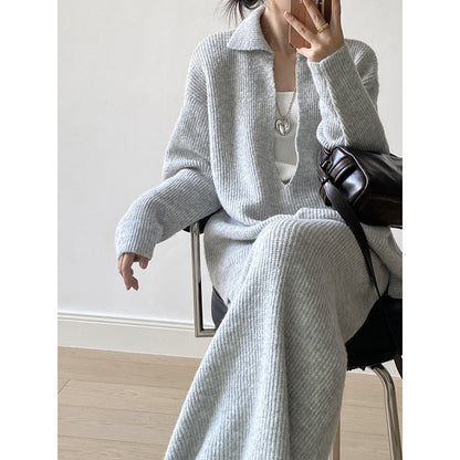 【YP680】 實拍深V慵懶毛衣＋針織長裙(含羊6%) 套裝251023