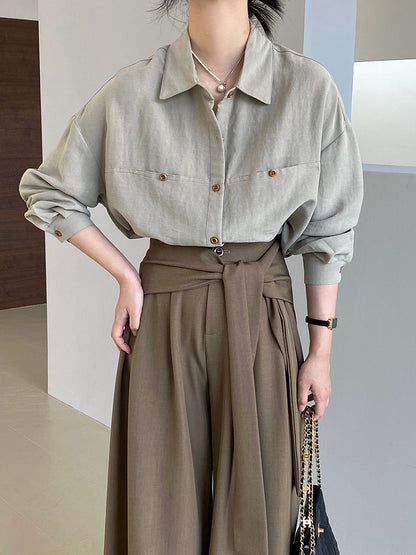 【cim6112】實拍韓國法式氣質天絲亞麻長袖襯衫251030