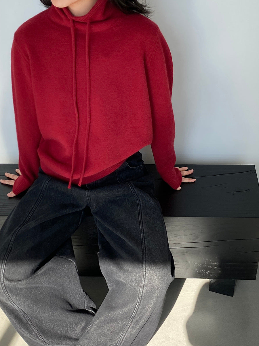 【cimz1374】實拍極簡淨色高領抽繩針織毛衣251120