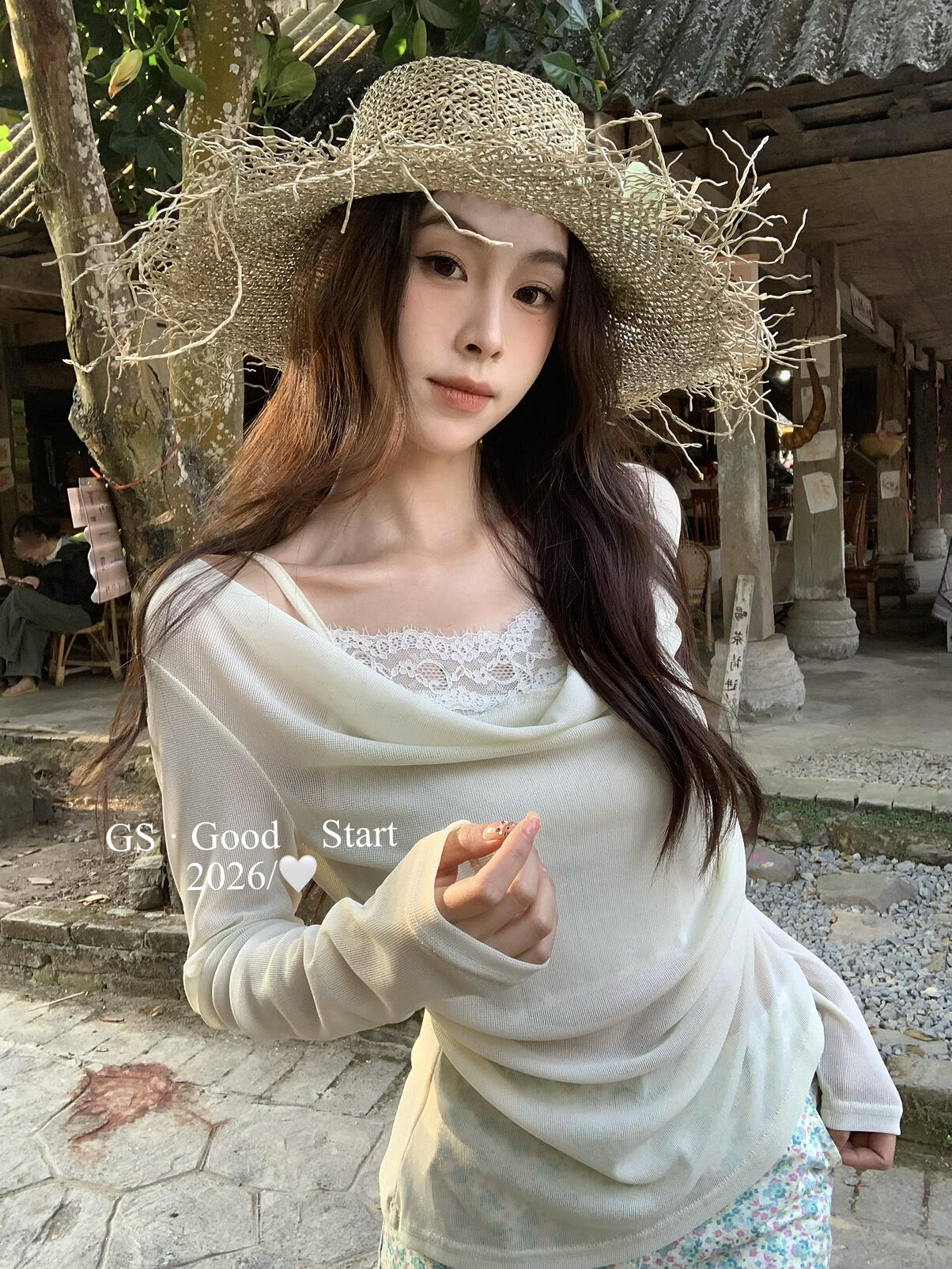【LN0030W】法式慵懶氛圍感☕氣質假兩件垂墜領長袖上衣260323