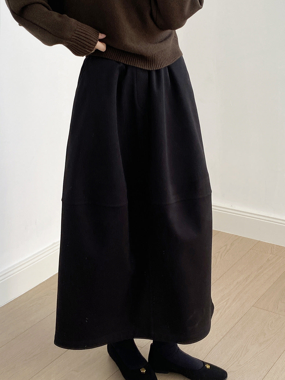 【Y82671】 實拍秋冬氣質花苞毛呢A字裙251023