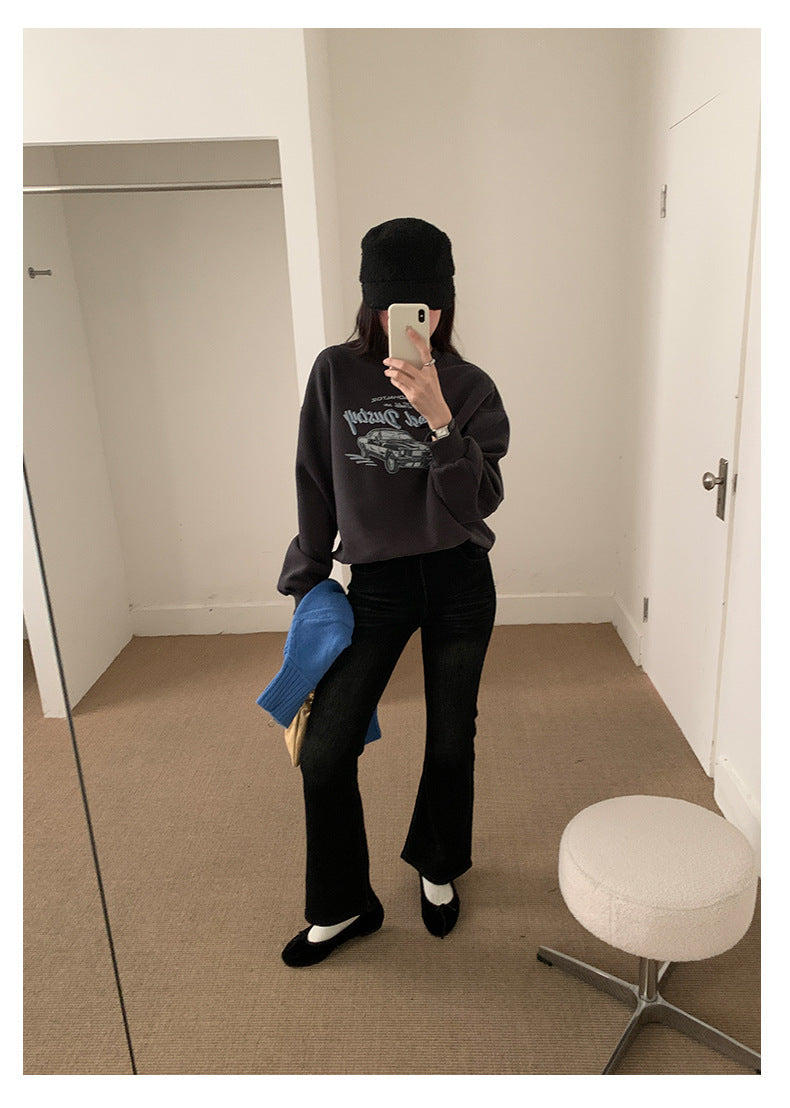 【H573】實拍美式汽車印花寬鬆圓領衛衣251021