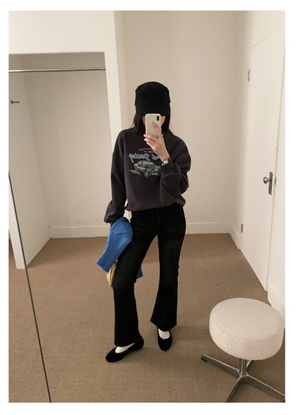 【H573】實拍美式汽車印花寬鬆圓領衛衣251021