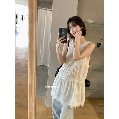 【LR70960】實拍imiss修身顯瘦！氣質蕾絲花邊V領棉麻洋裝260305