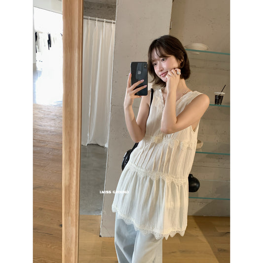 【LR70960】實拍imiss修身顯瘦！氣質蕾絲花邊V領棉麻洋裝260305