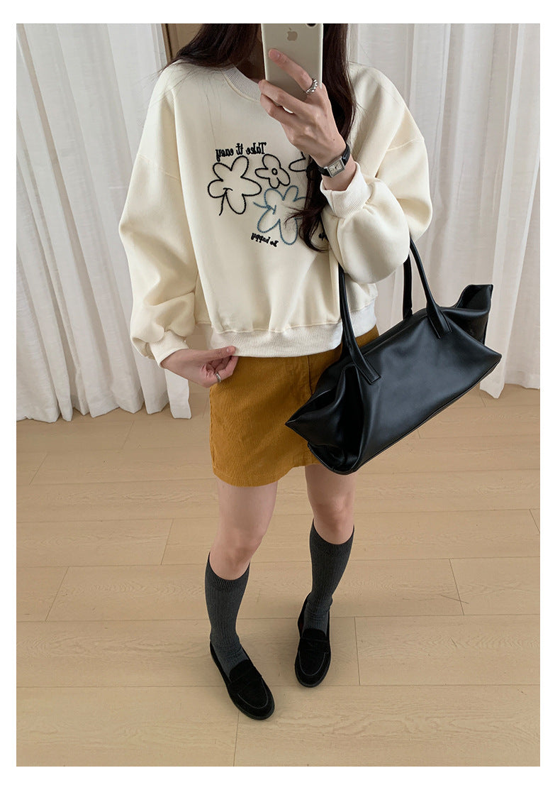 【H563】實拍秋冬刺繡花朵長袖衛衣251021