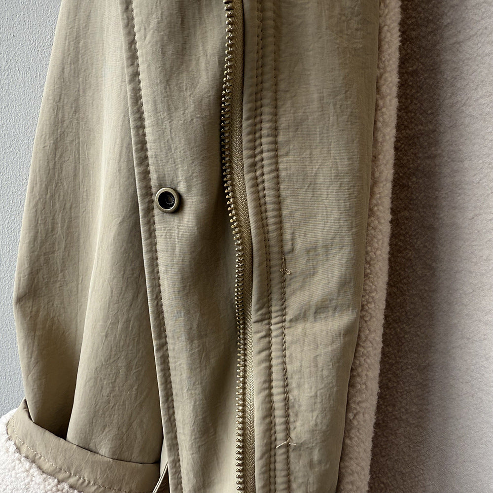 【Y82650】實拍立領帥氣內裡羊羔毛工裝外套251016