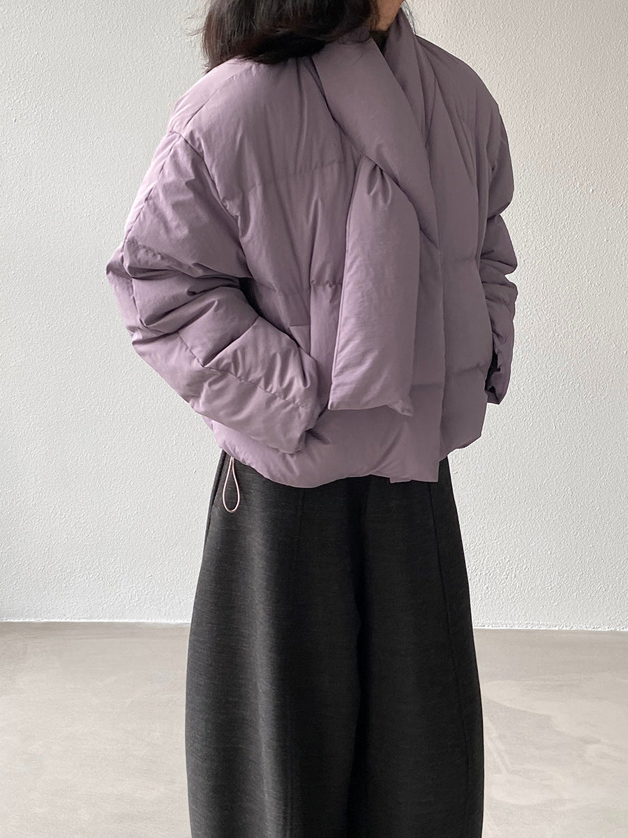 【cimz6385】實拍氣質芋色保暖白鴨絨外套＋圍脖（白鴨絨90)251120