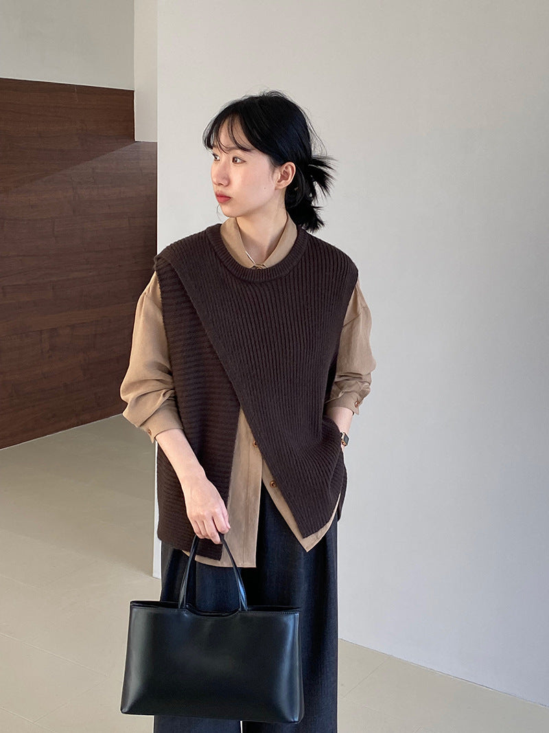 【cim8979】實拍秋冬設計師款不規則寬鬆針織馬甲251030