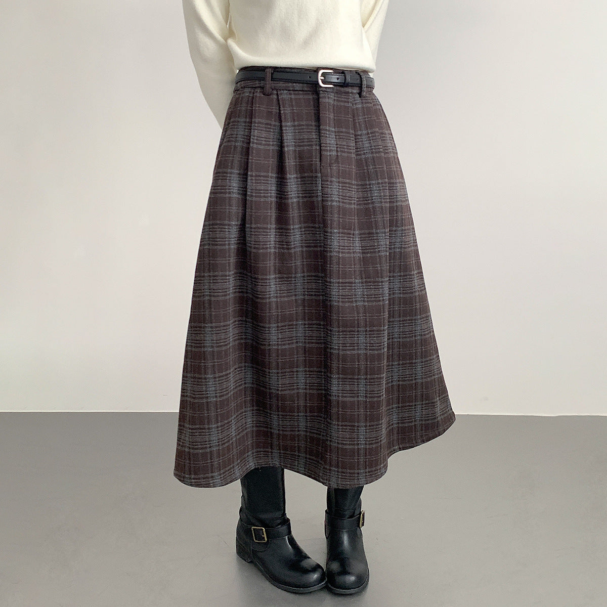 【LD11071】實拍氣質復古格紋毛呢a字裙251209