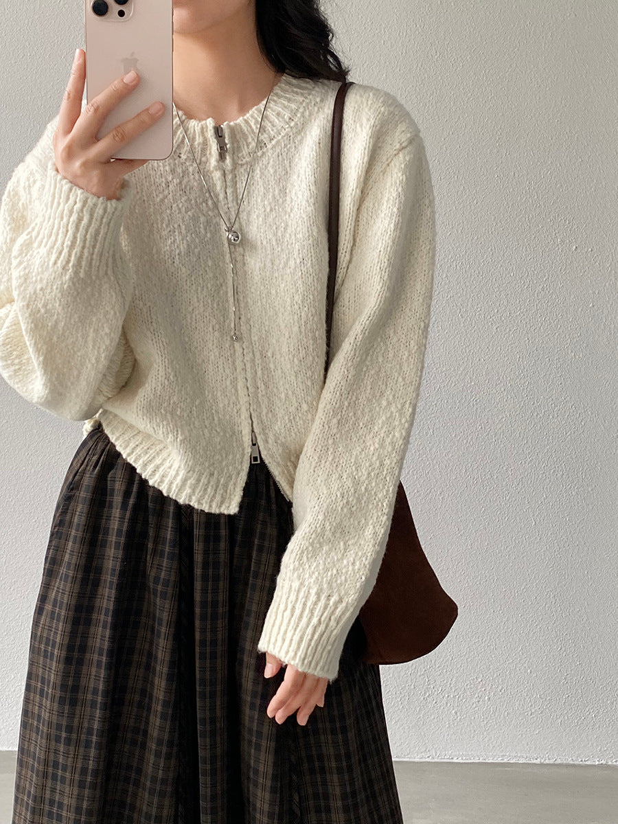 【cimz1386】實拍雙頭拉鍊羊毛保暖針織外套（羊毛34%)251201