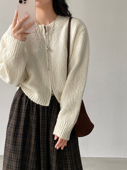 【cimz1386】實拍雙頭拉鍊羊毛保暖針織外套（羊毛34%)251201