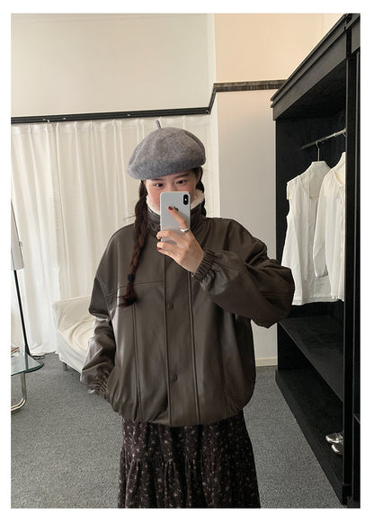 【H5485】實拍高級感毛領PU皮衣夾棉加厚外套251109