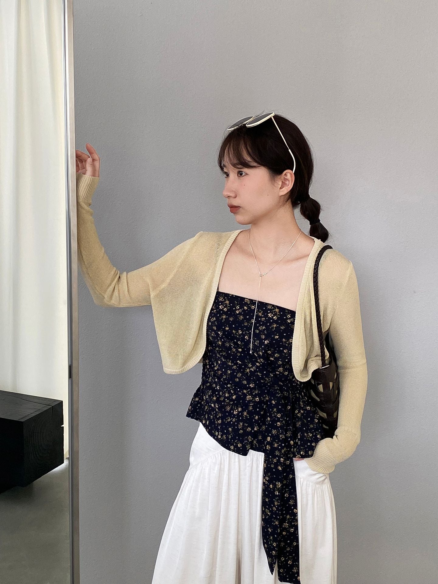 【cimzY762】實拍軟軟香香純慾風🎀碎花細肩帶上衣+長袖針織小外套兩件套260409