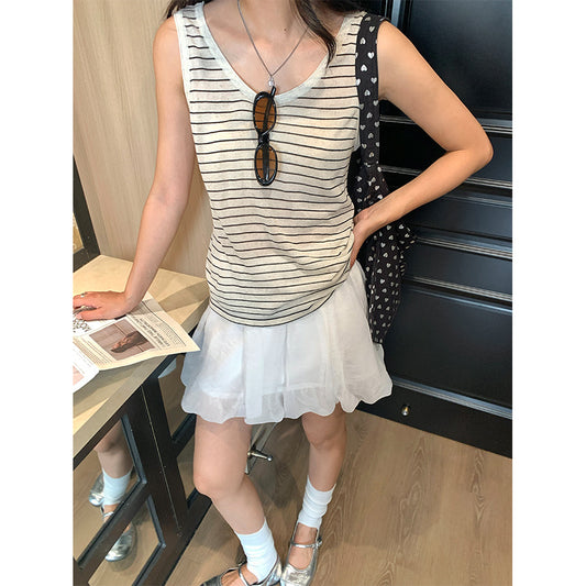 【H5238】實拍夏日涼雙含亞麻針織新背心250506