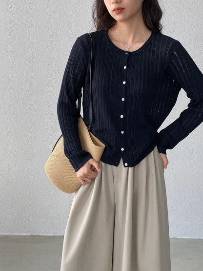 【cimzW6005】早春韓系溫柔☁️捲邊領鏤空薄款羊毛針織小外套/罩衫260319