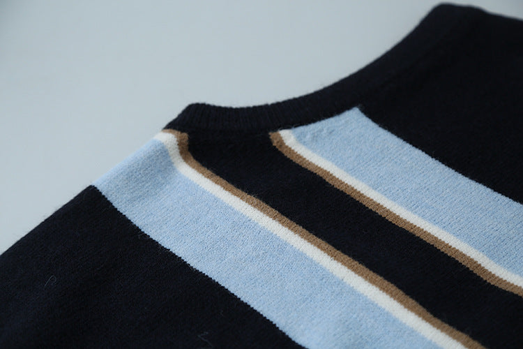 【LD11014】實拍學院感條紋圓領針織毛衣251110