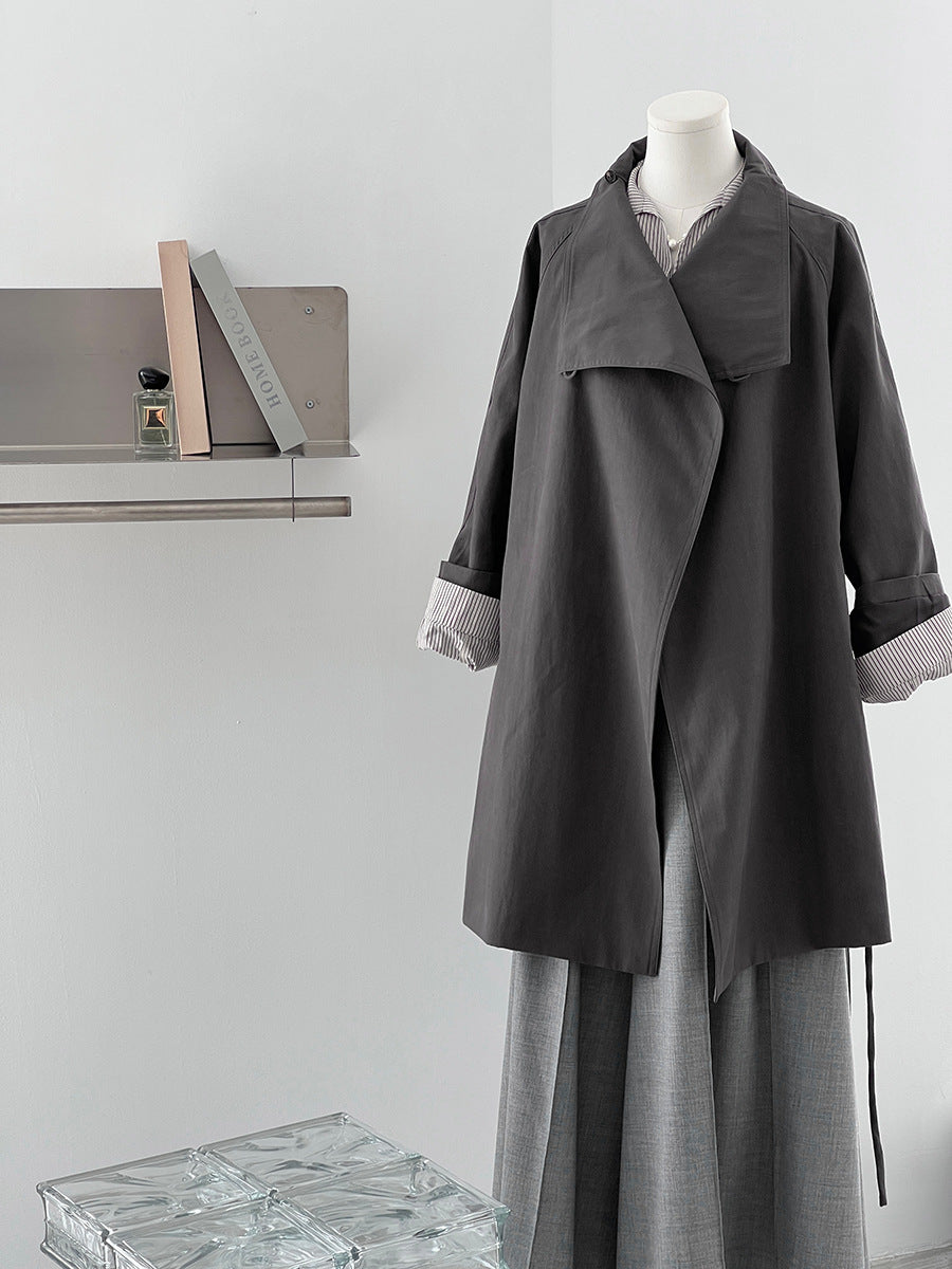 【cim1659】實拍秋冬復古英倫翻領風衣外套＋繫帶251030