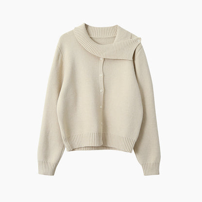 【LD11002】實拍秋冬法式設計感斜領針織毛衣外套251110