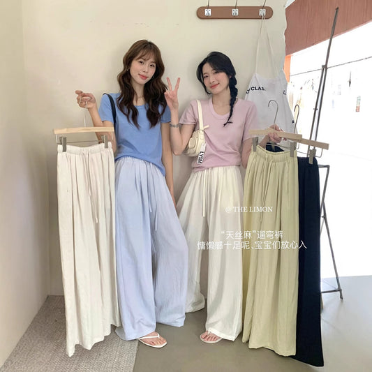 【L8327】實拍夏季亞麻垂感直筒高腰長褲250505