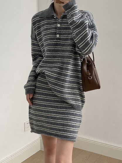 【YP6619】實拍復古條紋毛衣＋針織短裙(含羊毛6%)  套裝251023