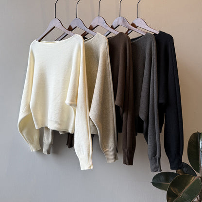 【YP2081】 實拍一字領斜肩慵懶針織毛衣251023