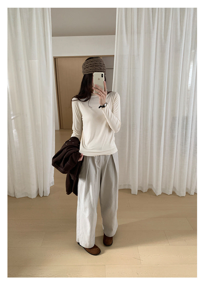 【H566】實拍秋冬高腰斜紋棉挺版西裝長褲（後鬆緊腰）251021