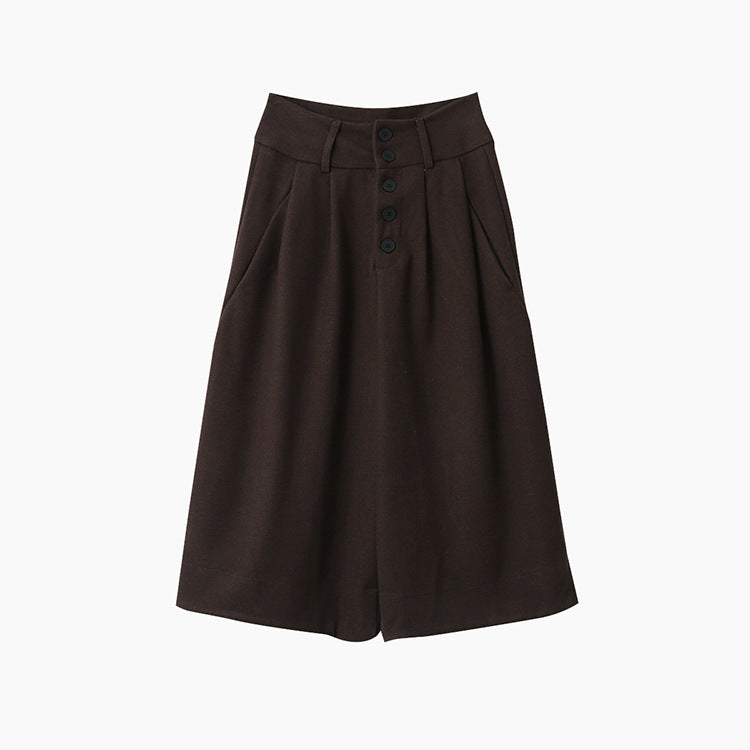 【LD3301】實拍韓系簡約高腰毛呢闊腿七分褲251103