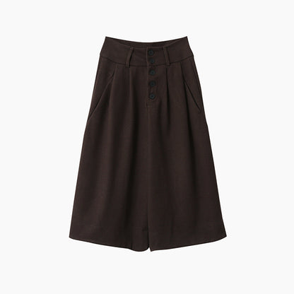 【LD3301】實拍韓系簡約高腰毛呢闊腿七分褲251103