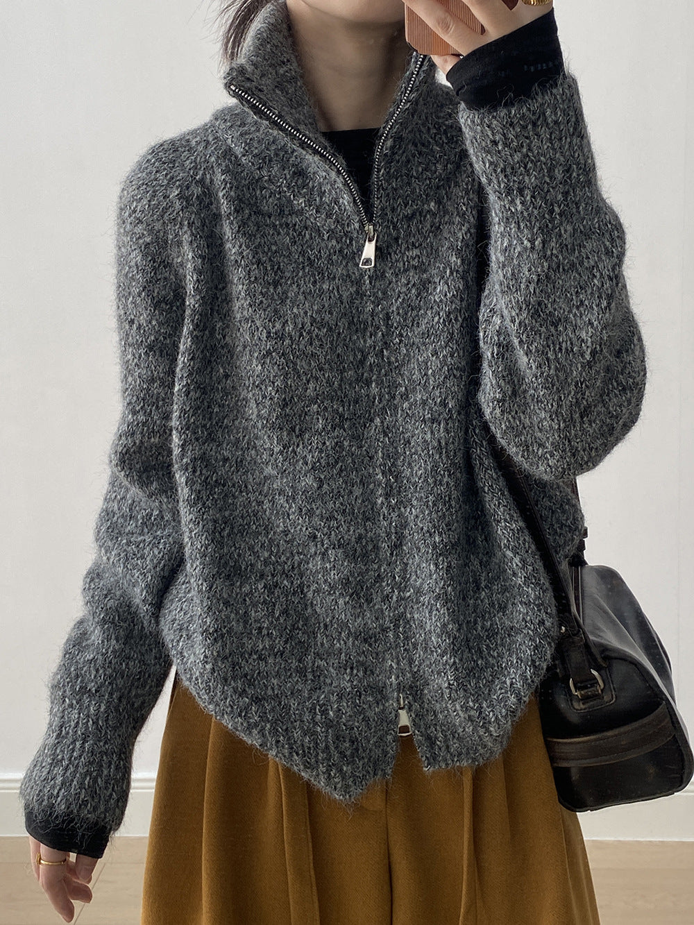 【YP1042】 實拍軟糯寬鬆高領針織毛衣外套(含羊毛4%) 251023