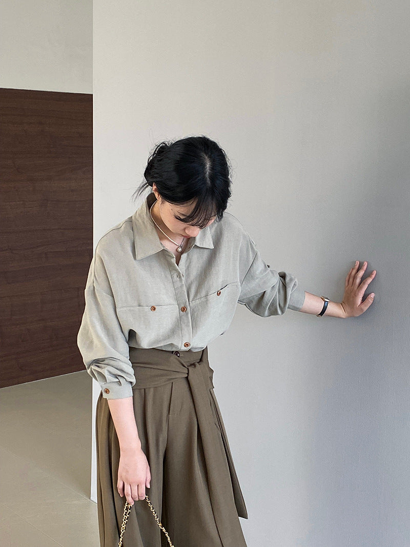 【cim6112】實拍韓國法式氣質天絲亞麻長袖襯衫251030