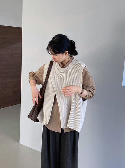 【cim8979】實拍秋冬設計師款不規則寬鬆針織馬甲251030