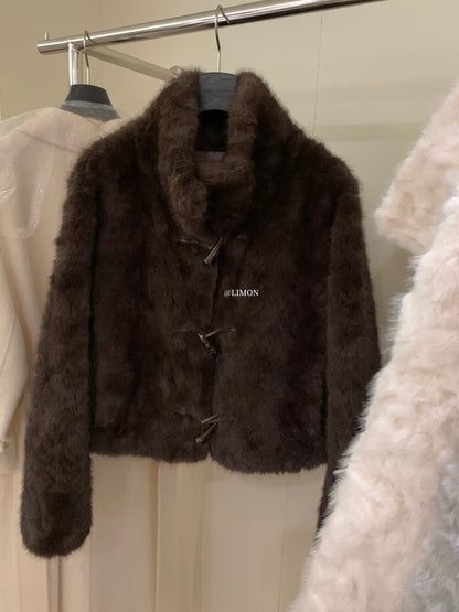【L1230】實拍檸檬冬季加厚保暖立領牛角扣仿皮草外套251117