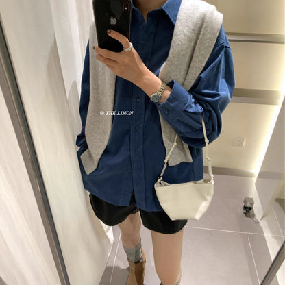 【L9221】實拍檸檬秋季復古簡約燈芯絨長袖襯衫250915