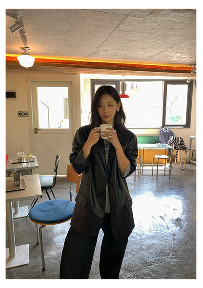 【H5398】實拍韓系高級感黑色皮衣西裝外套250902