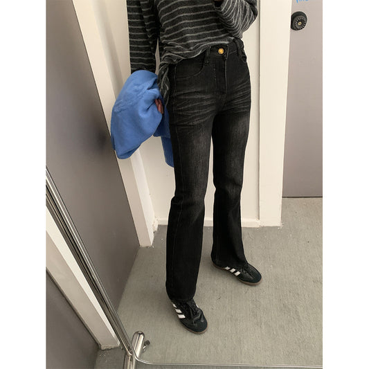 【H560】實拍加厚磨毛高腰微喇牛仔褲251021