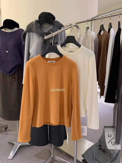 【L9257】實拍檸檬長袖雲朵絨舒適簡約圓領長袖T恤251117