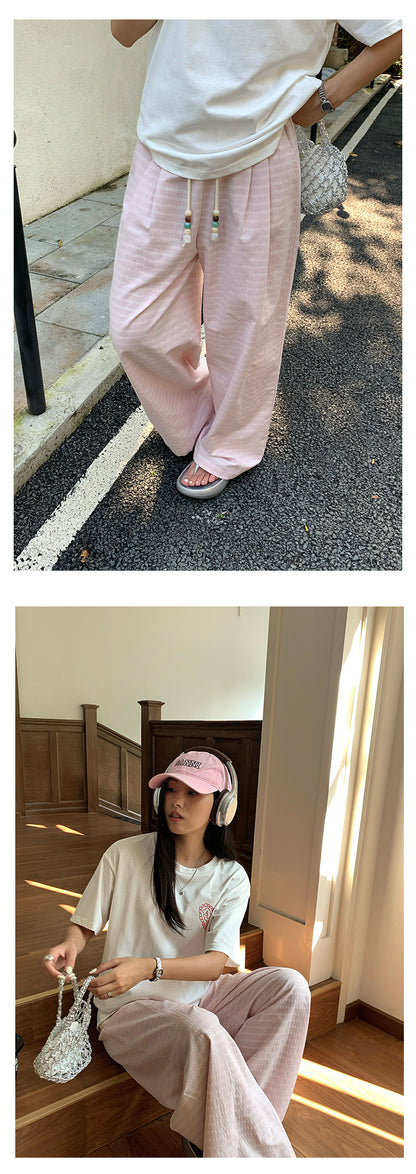 【H5315】實拍韓系慵懶條紋休閒寬褲250617