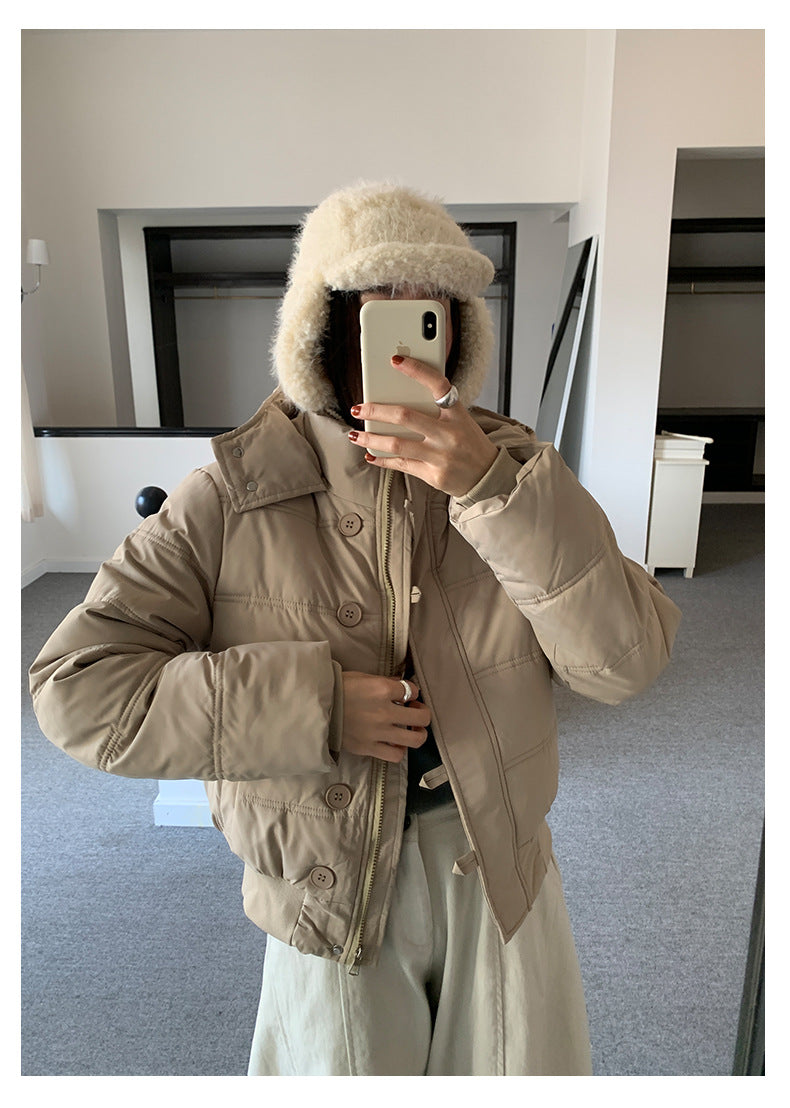 【H5501】實拍奶油風毛領連帽短款加厚棉服251118