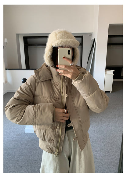 【H5501】實拍奶油風毛領連帽短款加厚棉服251118