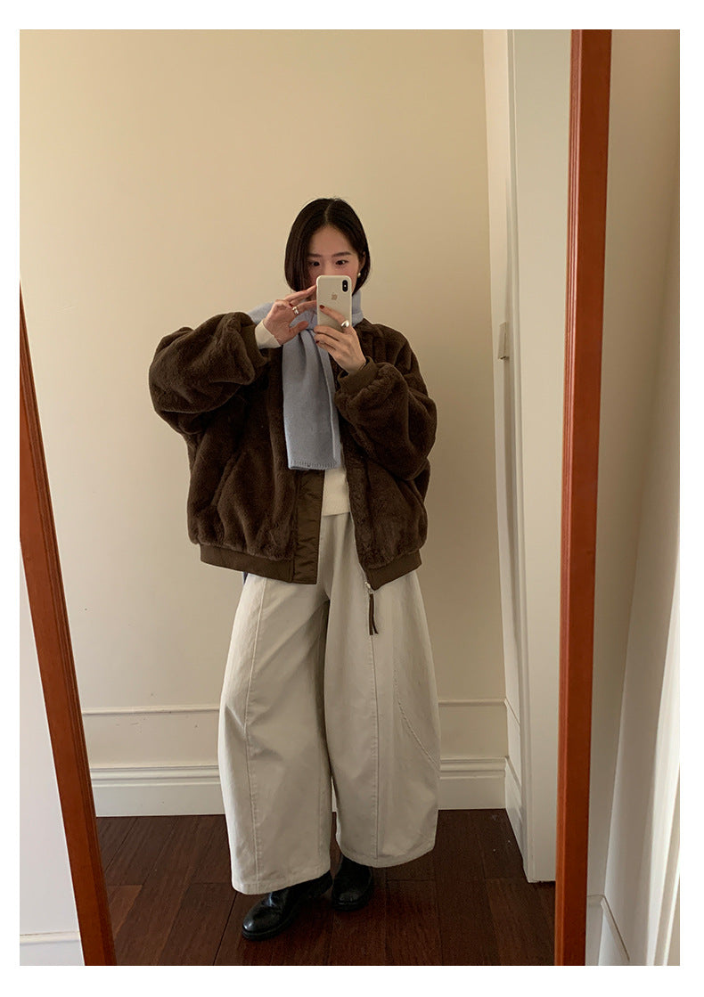 【H5526】實拍兩面穿|絨毛加厚棉服風衣外套251125