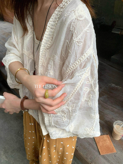 【L10711】法式浪漫仙女系🕊️重工精緻刺繡披肩+無袖蕾絲背心套裝260526