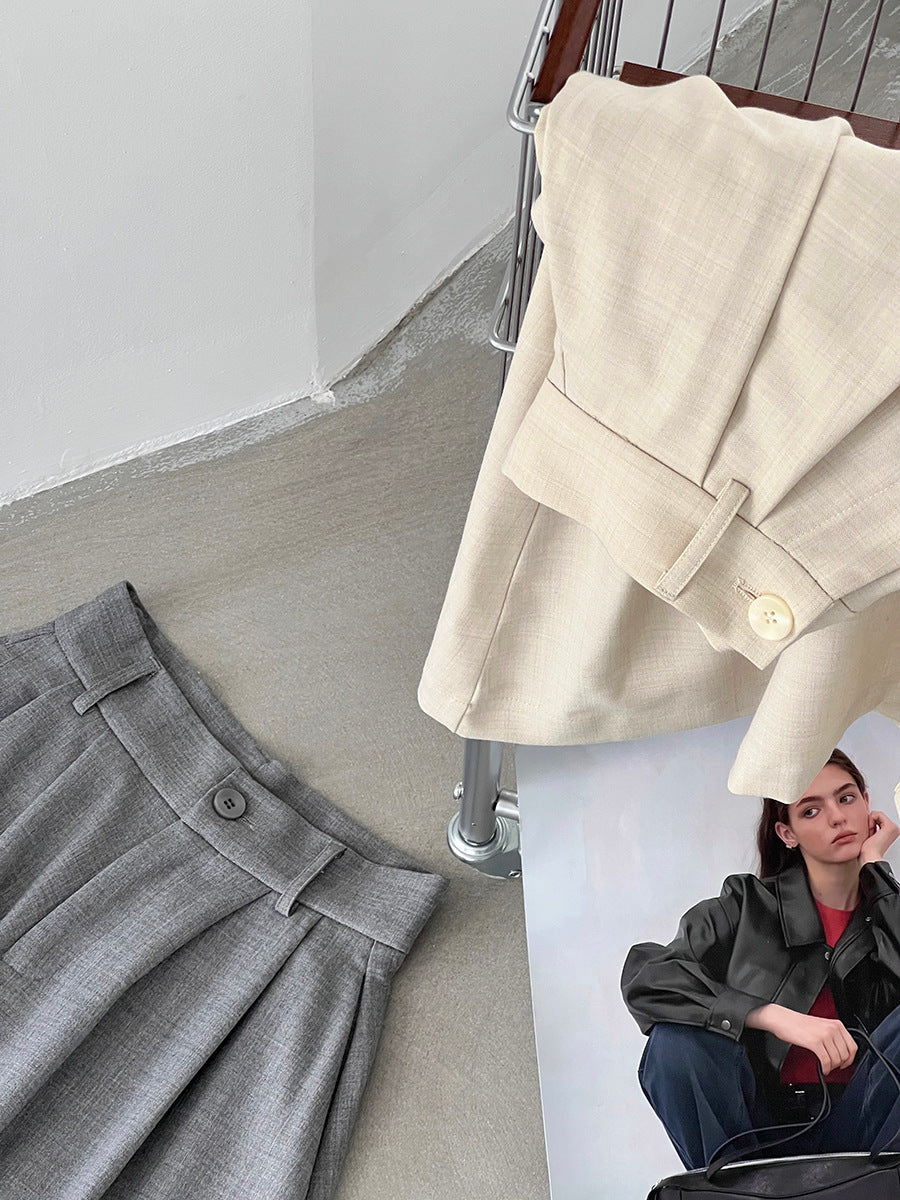 【cim1653】實拍秋日必備高腰壓褶大擺西裝褲251030