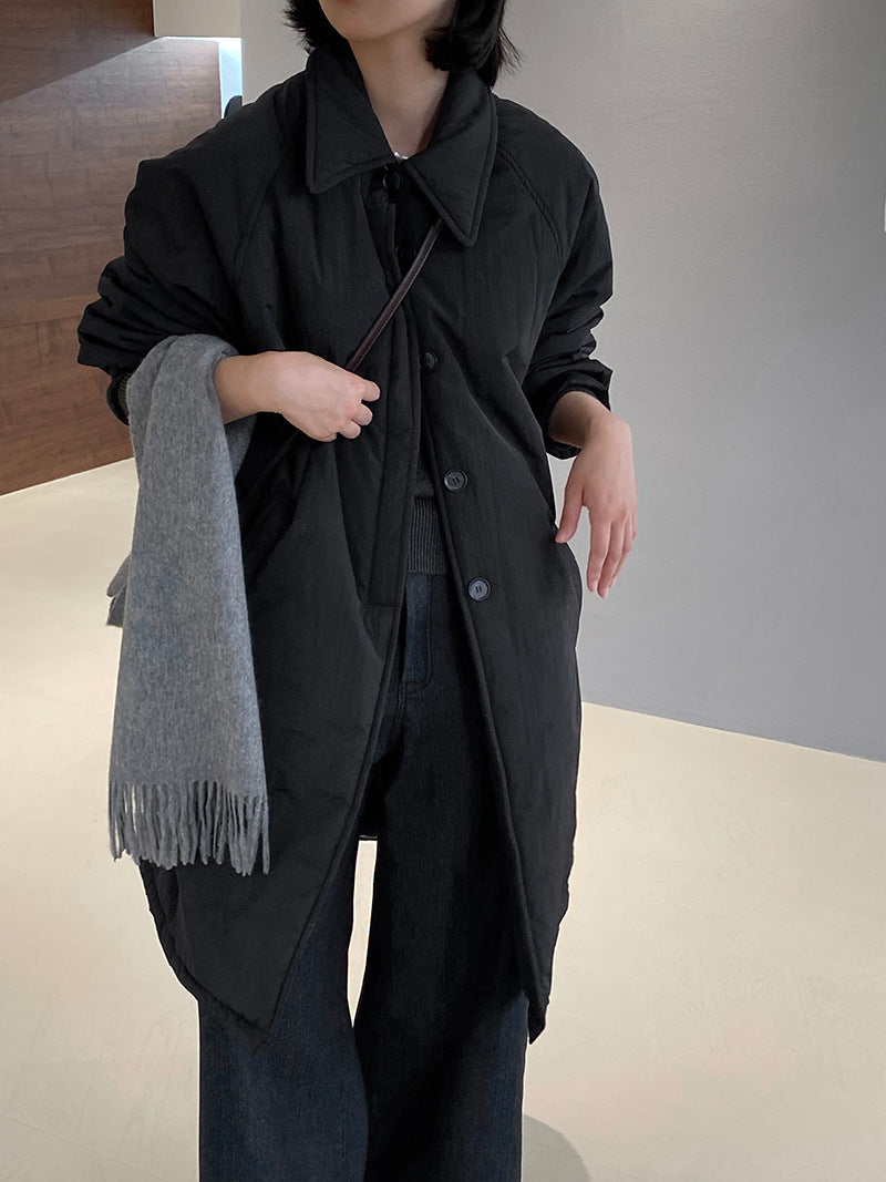【cimz1235】 雪山奶糖 Muji 風輕薄初冬簡約廓形寬鬆棉服外套260108