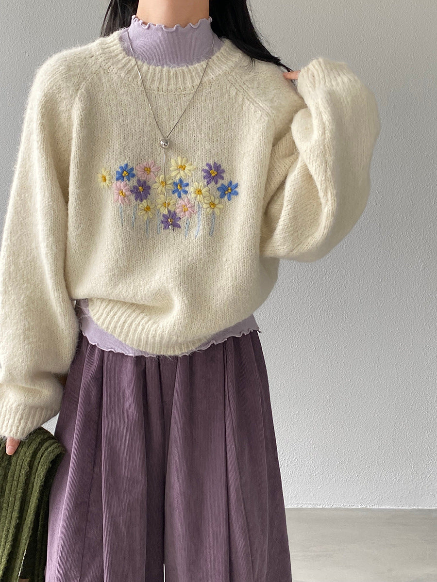 【cimz1394】實拍清新手工立體刺繡小花羊毛針織毛衣（羊毛8%)251128