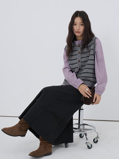 【LD3278】實拍小圓領長袖襯衫+條紋針織背心（分開下單）251103