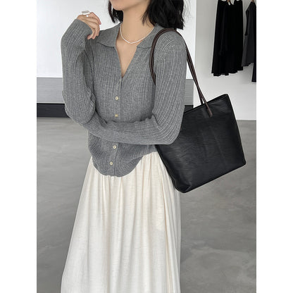 【cim6901】實拍慵懶紙片人polo領針織衫251030