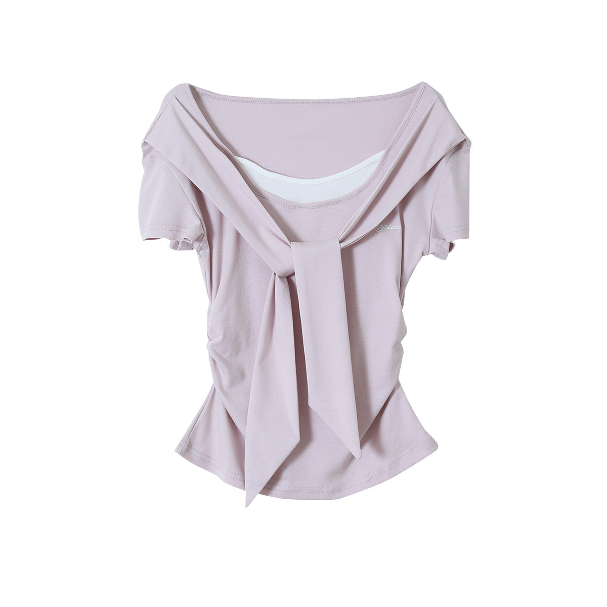 【LD11174】實拍設計感韓系絕美粉色帶披肩/綁帶假兩件短袖T恤260317