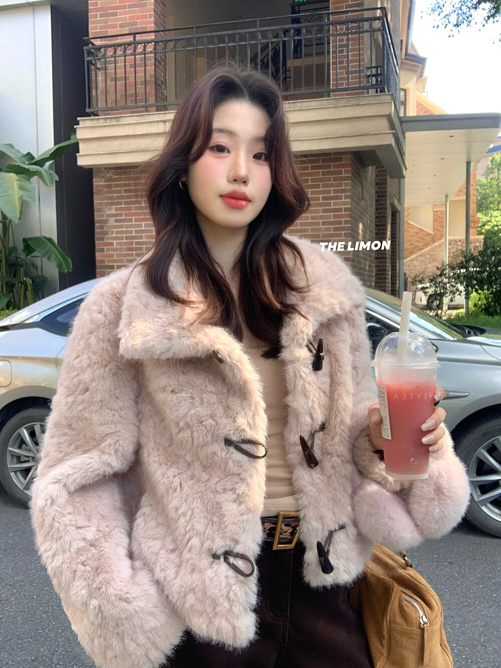 【L1230】實拍檸檬冬季加厚保暖立領牛角扣仿皮草外套251117